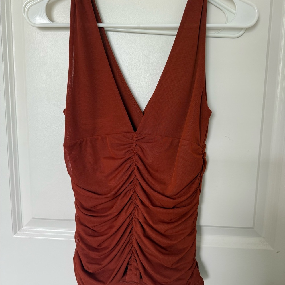 Anthropologie Rust Ruched V-Neck Women’s Top